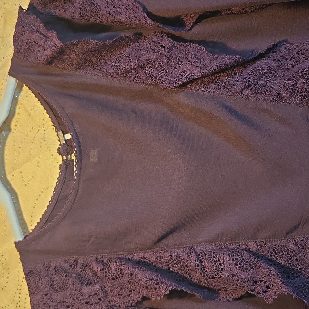 Free People Deep Purple Top with Lace Detail,sz M. - Picture 4 of 9